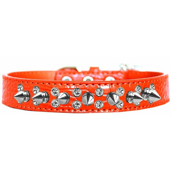 Mirage Pet Products Double Crystal & Spike Croc Dog CollarOrange Size 12 720-18 ORC12